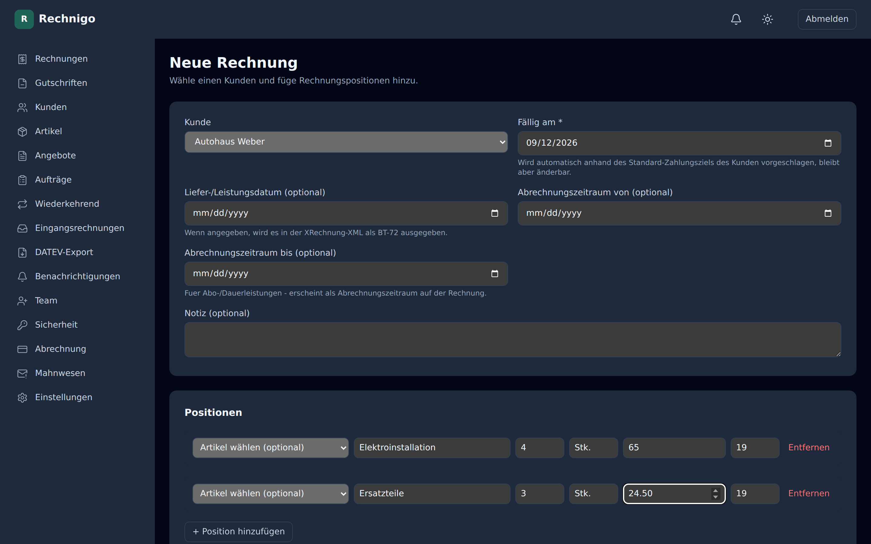 Rechnung erstellen