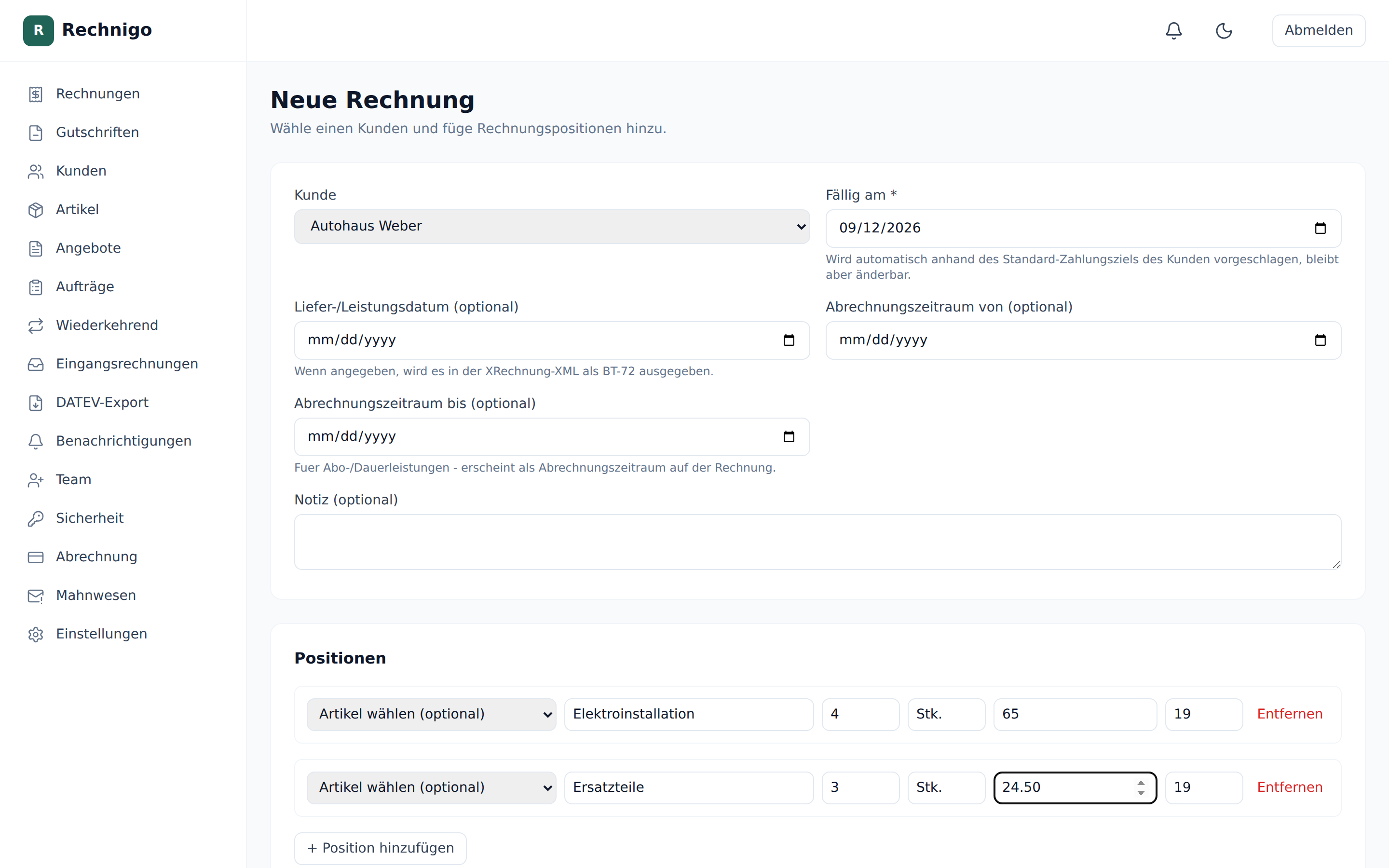 Rechnung erstellen